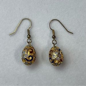 Rare Vintage Champleve Cloisonne Egg Earrings